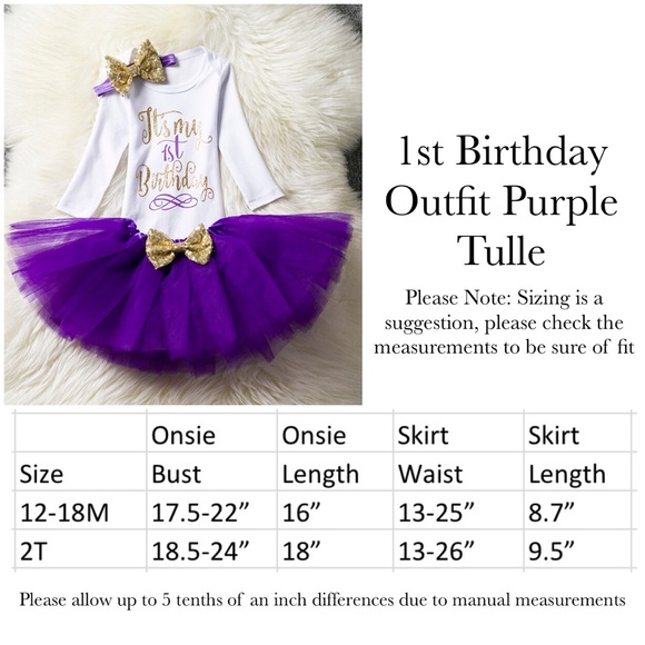 1st Birthday Outfit Matching Onesie Purple Tulle Skirt and Headband - Picture 14 of 14